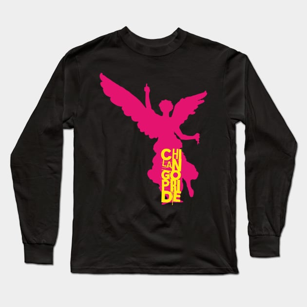 Chilango Pride / Orgullo Chilango Logo Version 2 with Attitude Pink Yellow Long Sleeve T-Shirt by chilangopride